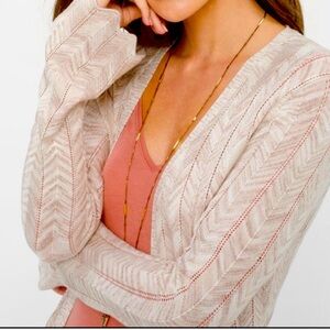 WHBM Chevron Pointelle beige open front long cardigan